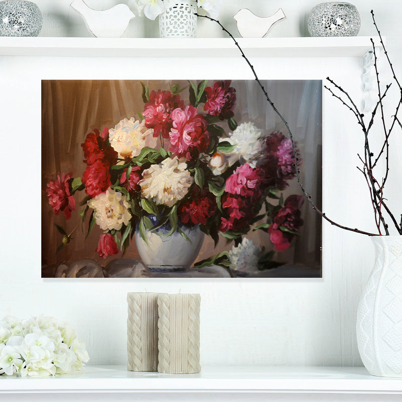 Large Floral Bouquet of Blooming Peonies Wrapped Canvas Art
