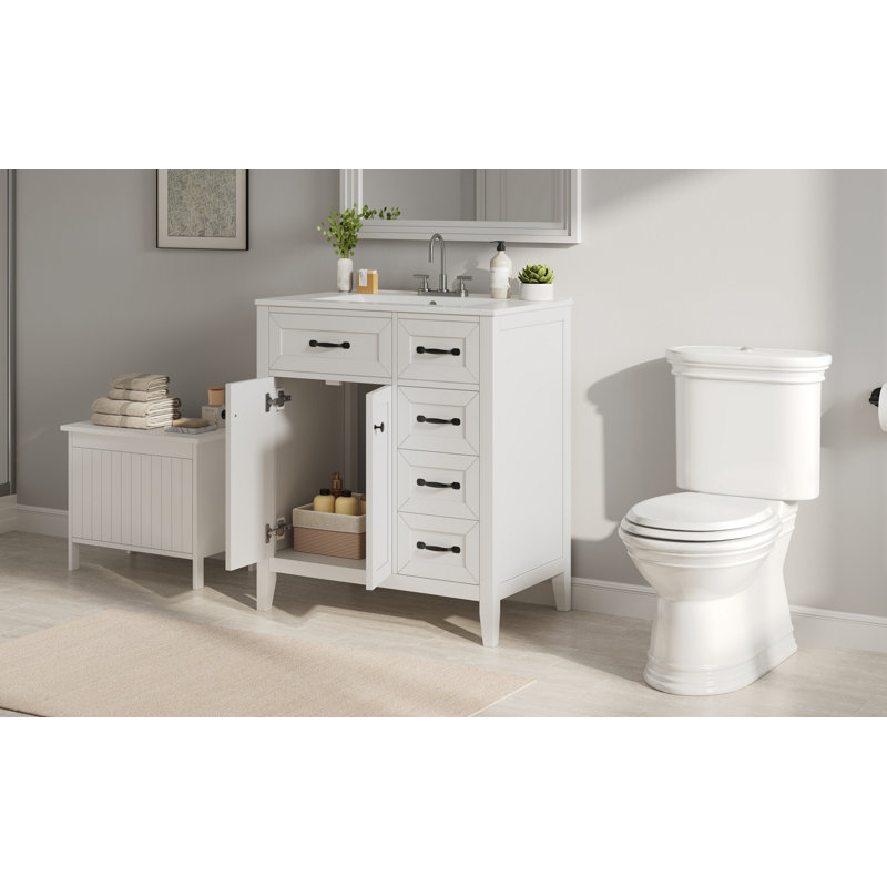 30" White Bathroom Vanity with Ceramic Sink