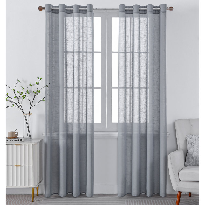 Draycott Polyester Semi-Sheer Grommet Lightweight Curtain Pair(Set of 2), Dark Gray, 37" W x 63" L