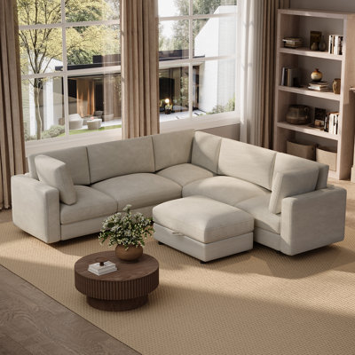 110'' Deep Seat Modular Corner Sectional Sofa Couch With Storage Ottoman