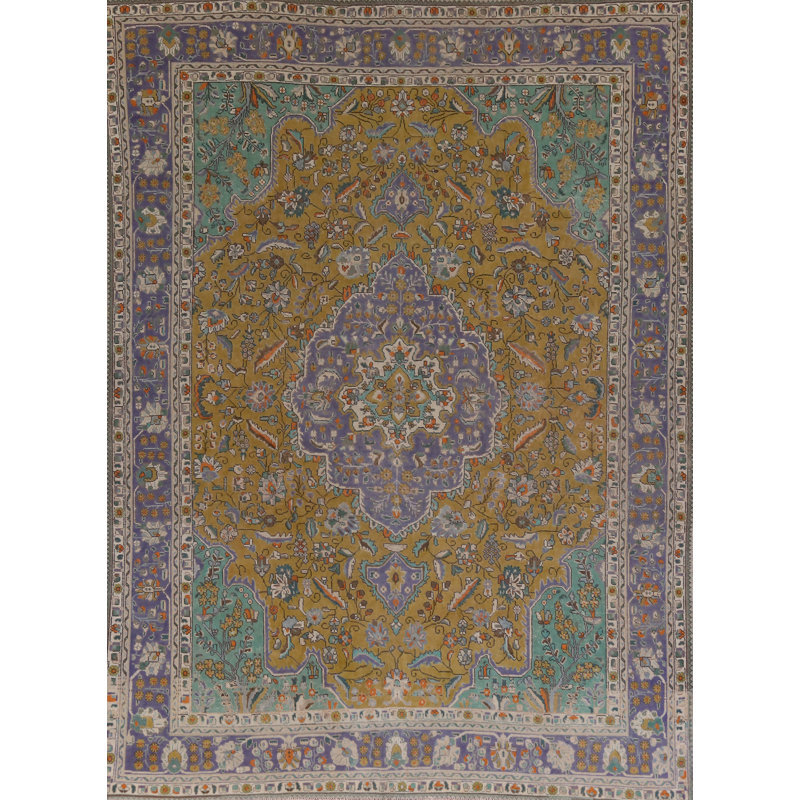 Tapis traditionnel rétro vert 10 x 13