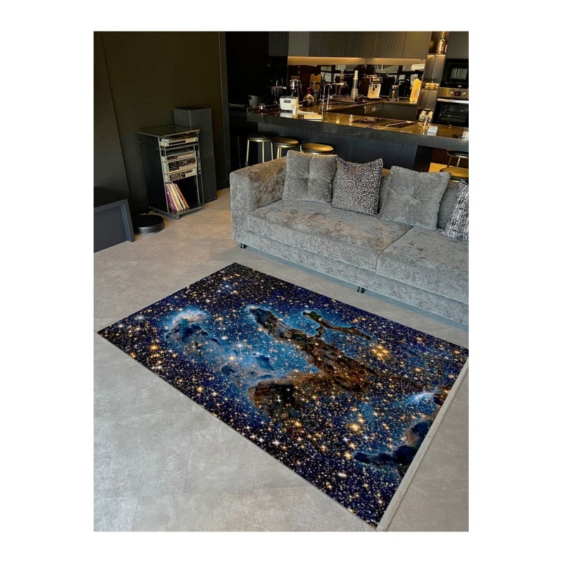 Tapis décoratif moderne à motif cosmique à motif d'étoiles et de galaxies, Sous-tapis rectangulaire 3 pi 11 po x 5 pi 11 po i