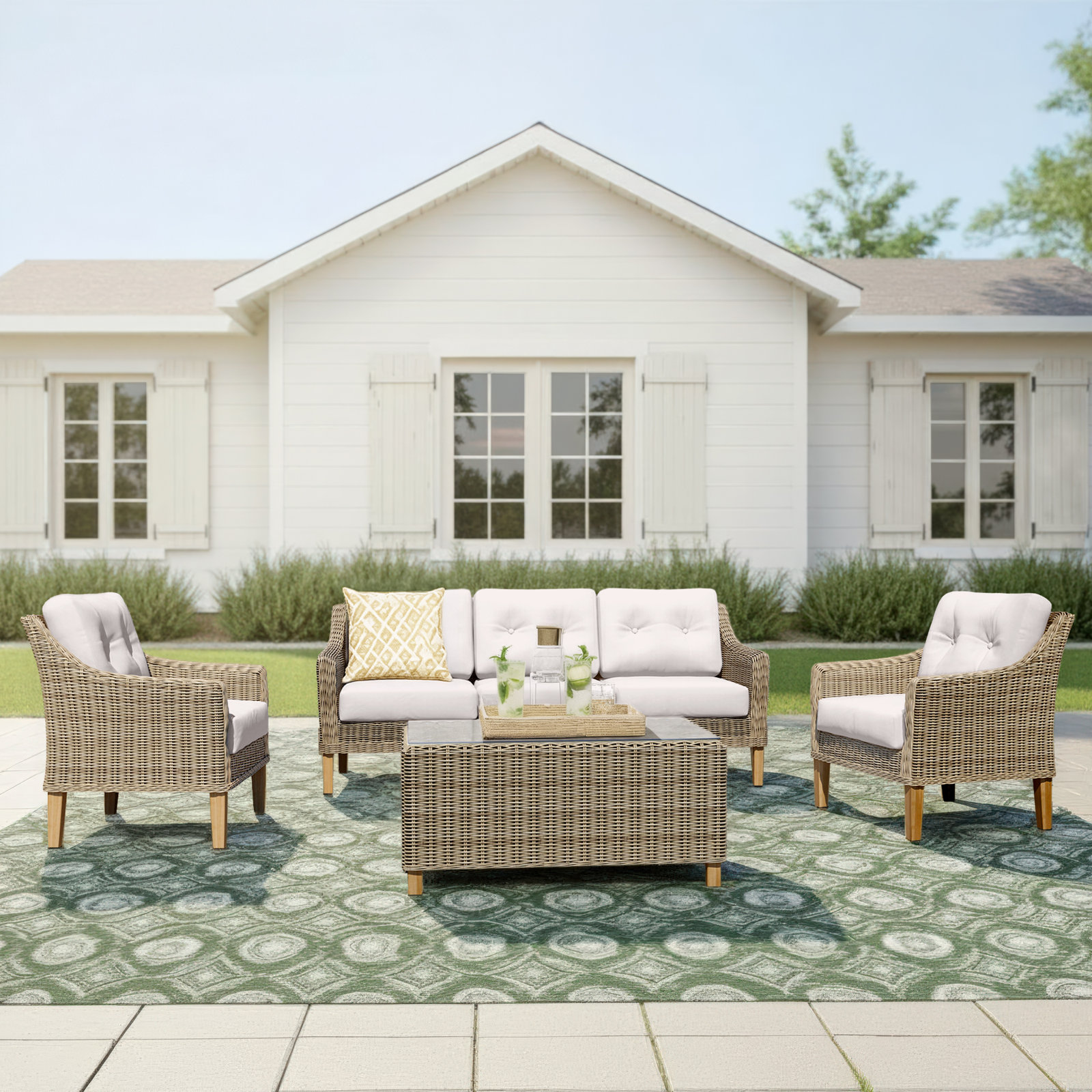 Kells Rattan Sofa Seating Group with Cushions