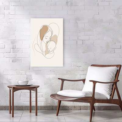 Mother'S Tender Embrace Abstract Minimalist Modern Wall Art Print by Mathieu - Wrapped Canvas Print