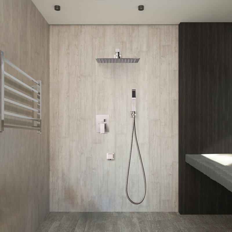 Système complet de douche à pluie murale 10 po avec valve brute et bec de baignoire, Chrome chrome
