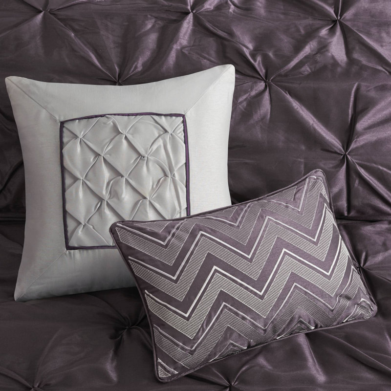 Laurel 7 Piece Tufted Comforter Set, Plum, Queen Comforter + 1 Bed Skirt + 2 Shams + 3 Decora