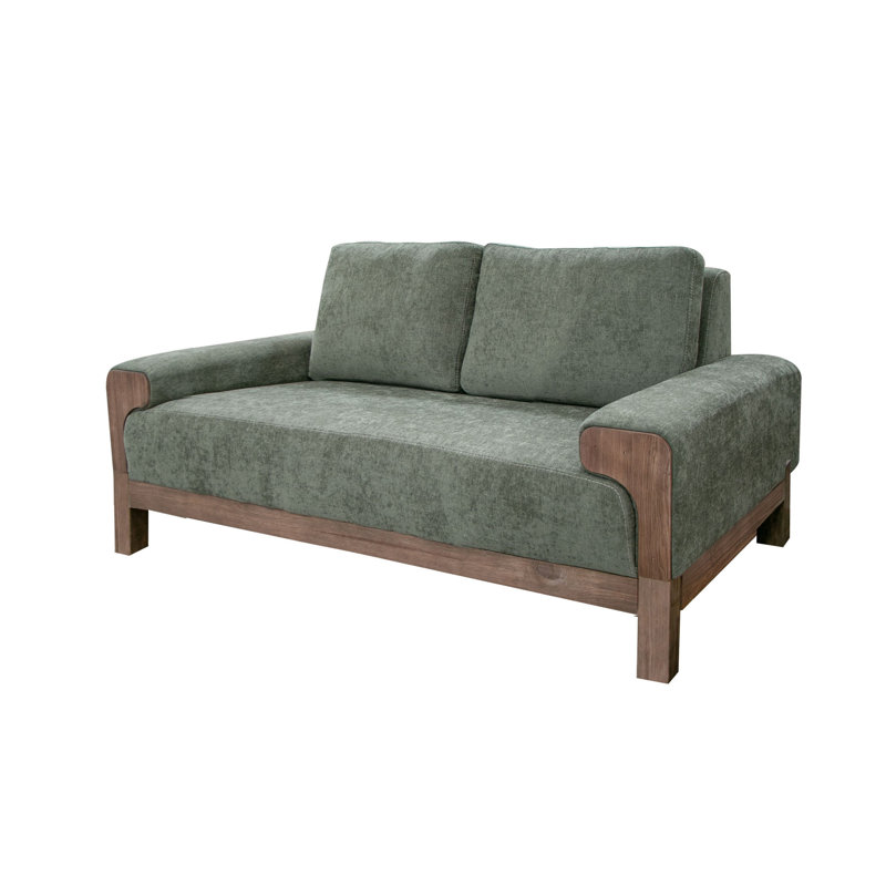 Canapé Caisy, coussins en mousse, bois massif, Polyester vert olive, H 38 po x l 69,25 po x P 39,5 po