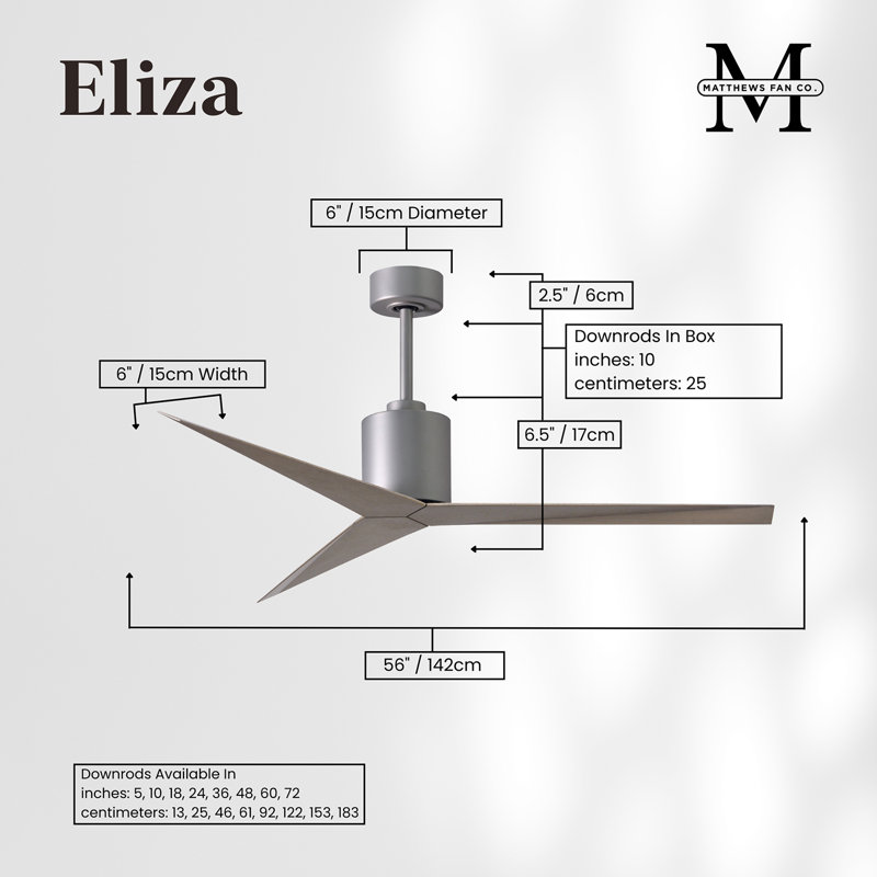 Eliza Outdoor Downrod Ceiling Fan, Gray Ash Tone, Brushed Nickel