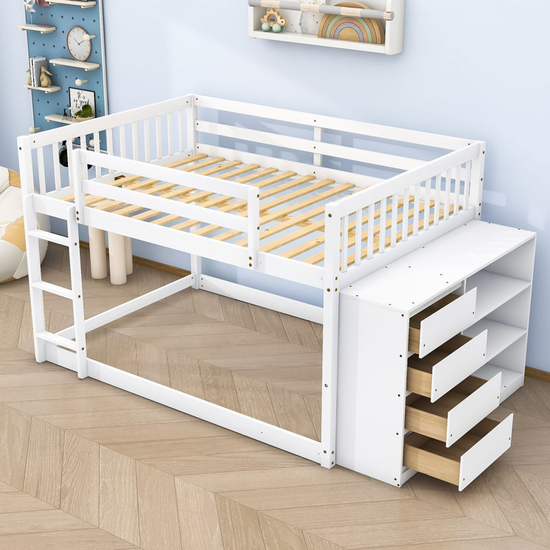 Kialah Space-Saving Bunk Bed With Built-In Storage And Slats, Full Over Full, White