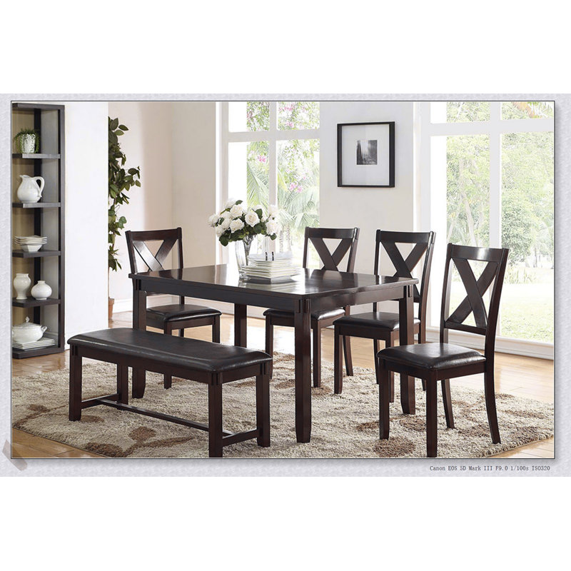 Ensemble de salle à manger moderne 6 pièces avec table, 4 chaises et banc au fini espresso pour une salle à manger élégante et confortable