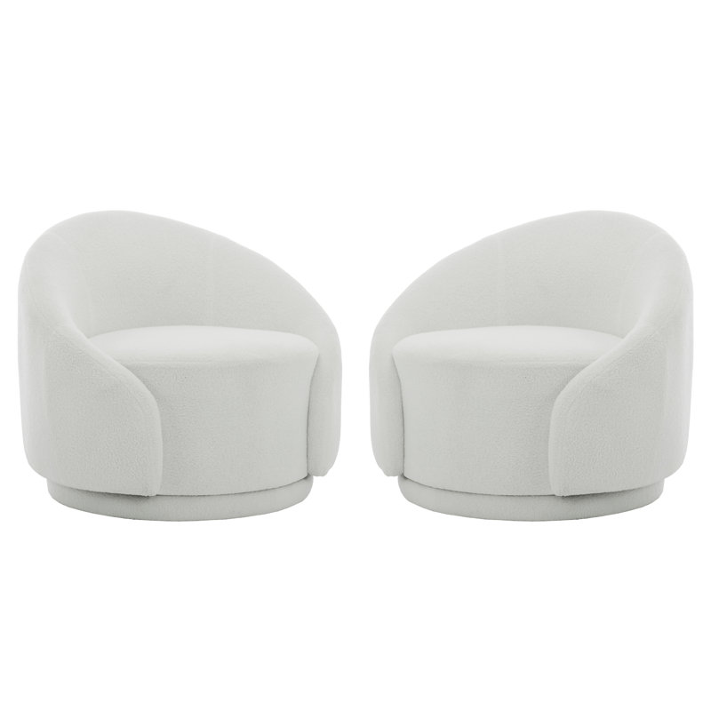 Aunna 89.2Cm Wide Swivel Barrel Chair, White Teddy