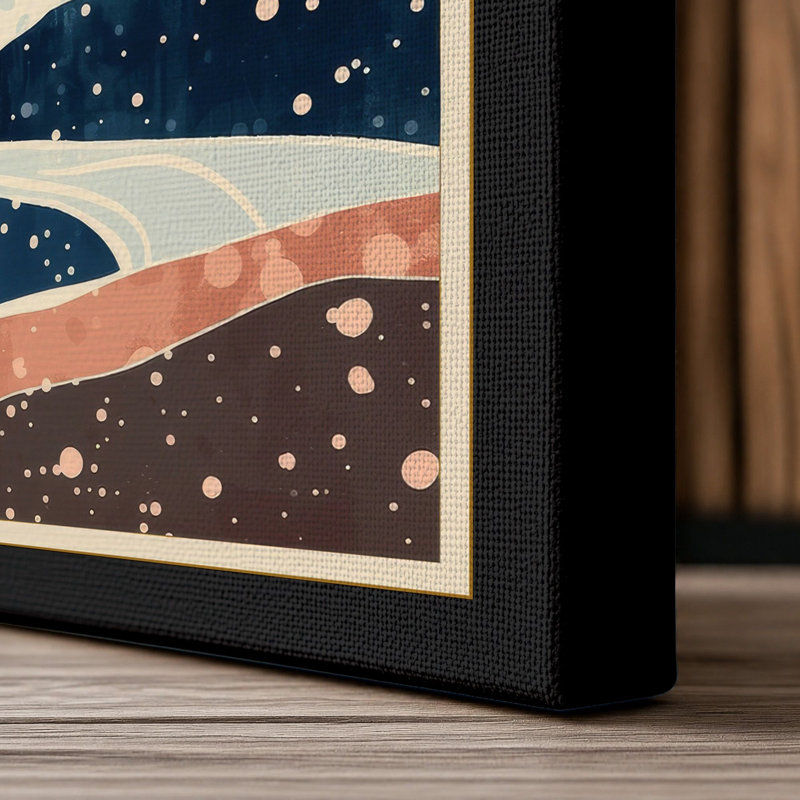 Sunset Over Hills Geometric - Wrapped Canvas, 18x12 - 45.7 x 30.5 cm, Black Border