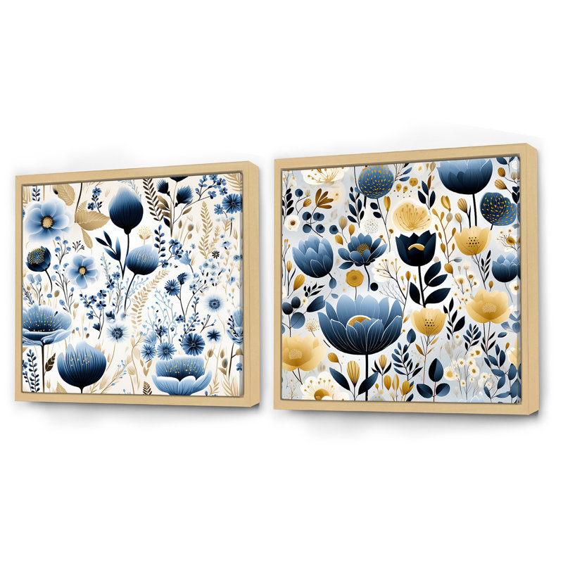 Avera - Ensemble de 2 collages carrés botaniques abstraits, Cadre flottant brun, H 30 po x l 61 po