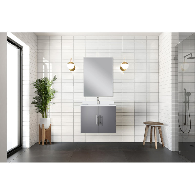 24 po L Comptoir de salle de bain gris foncé - comptoir en quartz, 18 miroirs, fermeture en douceur, espace de rangement spacieux, salle de bain en tache avec comptoir blanc et miroir X 22 P, acide