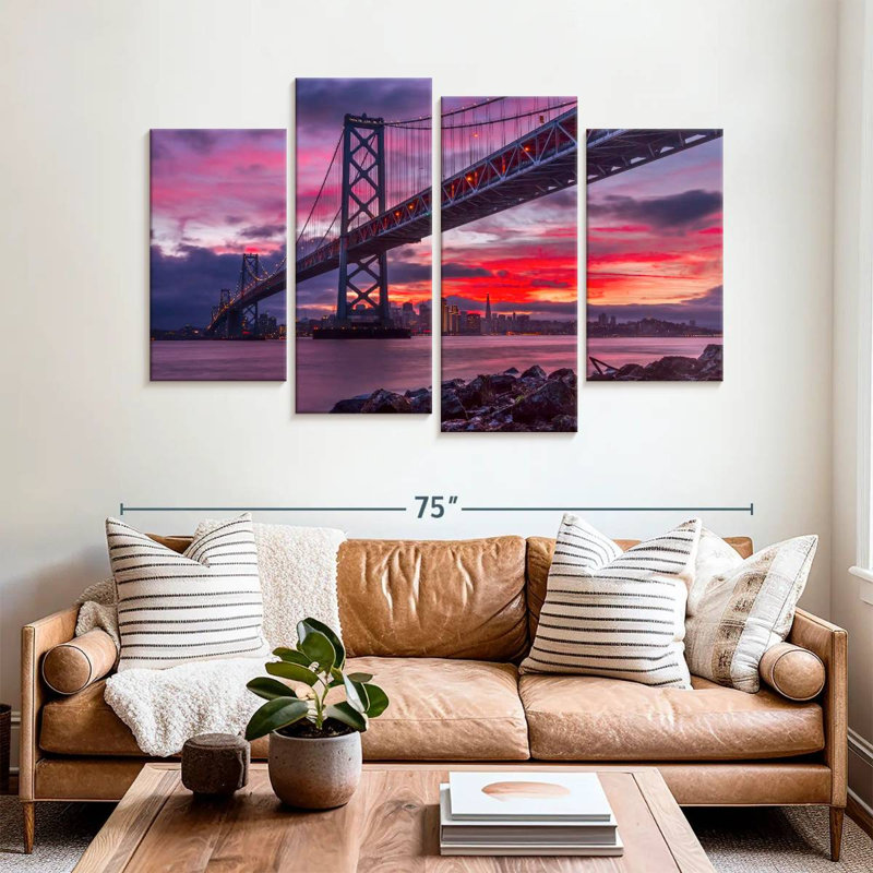Lilie, pont de la baie de San Francisco, crépuscule, H 42 po x l 68 po