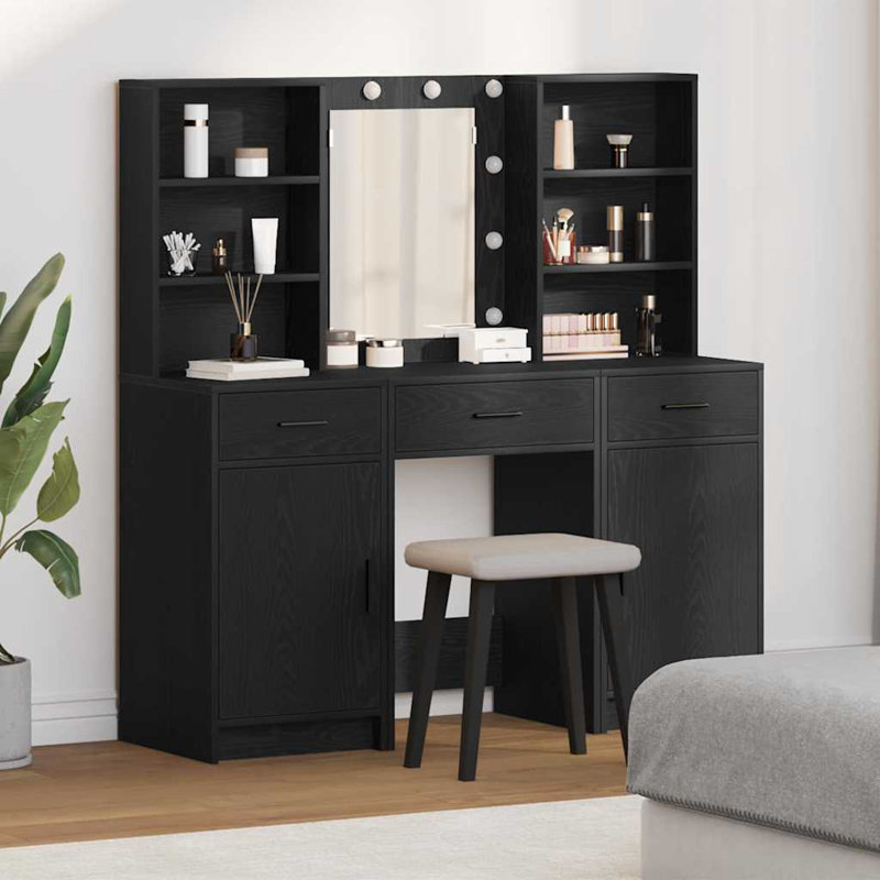 Dressing Table with Mirror, Black Oak