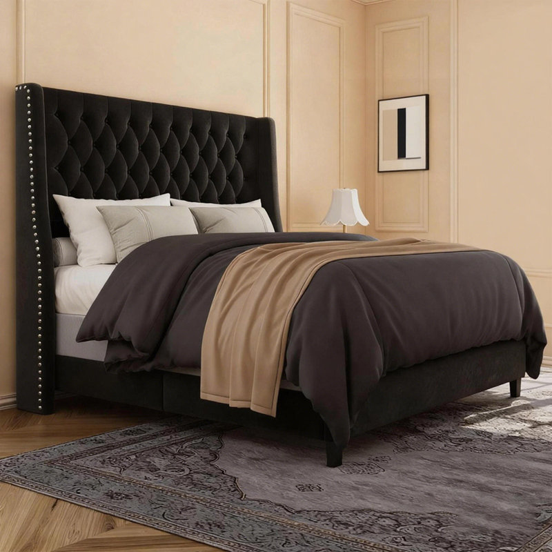 Full Size black Diamond Bed Frame, Black, Full