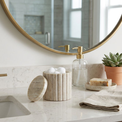 Haight Elise Beige Marble Canister Ribbed Edge