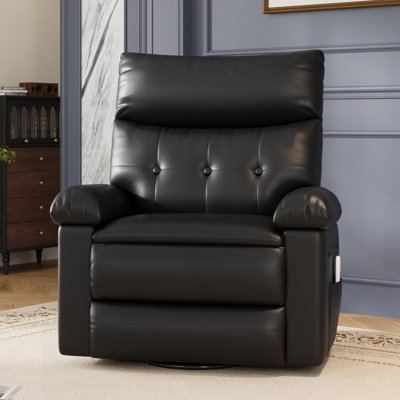 Leather Swivel Rocker Recliner Chair with Heat & Massage