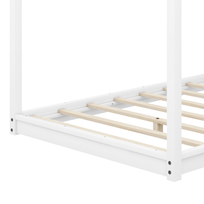 Armento Canopy Platform Bed with Support Legs, White, Full/Double