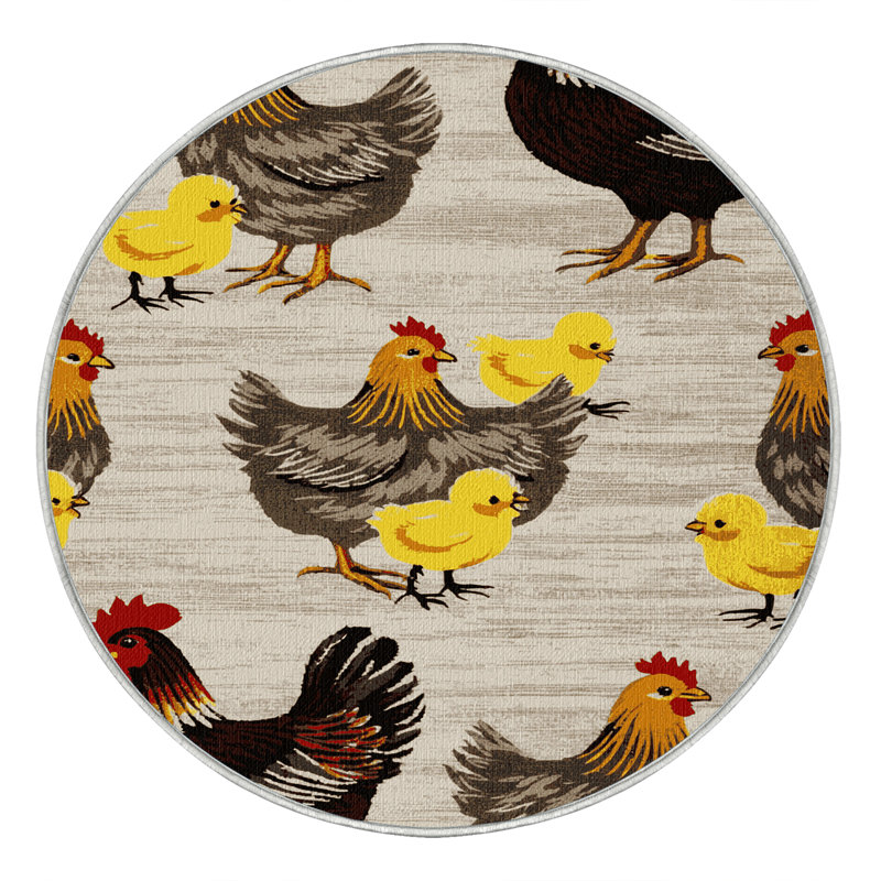  Tapis lavable avec poules et poussins, Rectangulaire 3 pi x 5 pi