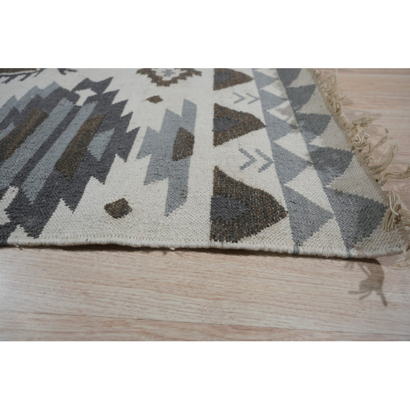 6x9 Ivory Flat Weave Wool Stacked Aztec Motifs Classic Traditional Modern Contemporary Carpet Rug