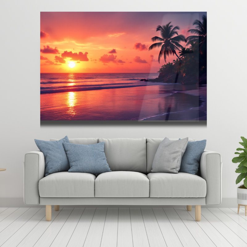 Art mural en verre trempé Beach Sunset, H 18 po x l 24 po