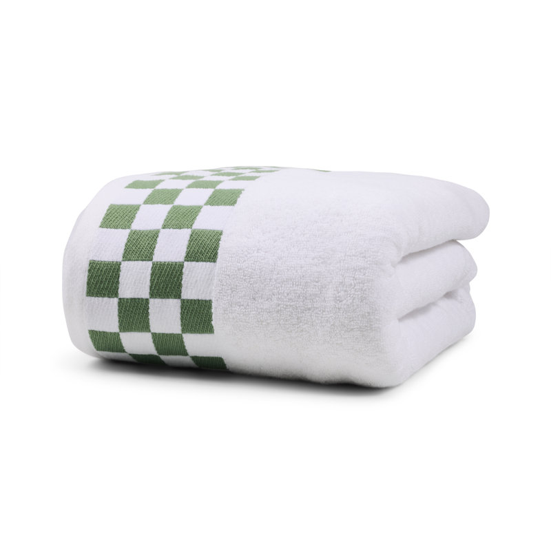 Bath Sheet With Indigo Check Border, White/Green, Bath Sheet - 1 Pack