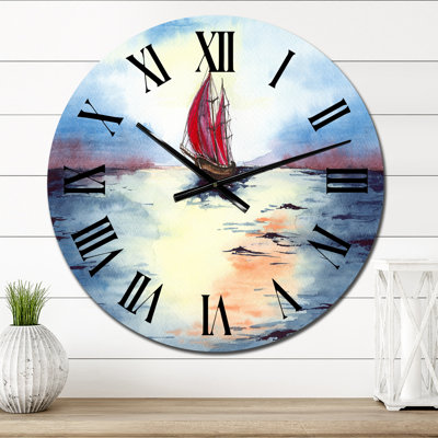 Un paysage marin de mauvaise humeur avec un voilier avec voiles - Horloge murale nautique et côtière