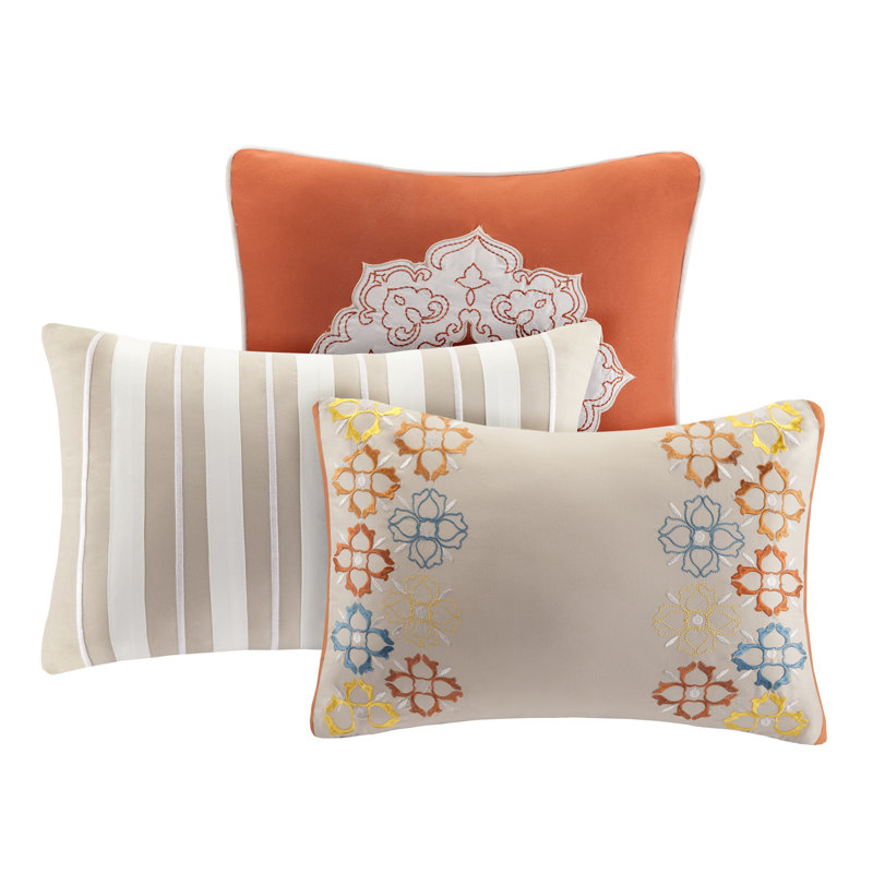 Ivory and Orange Reversible Microfiber Full Quilt Set