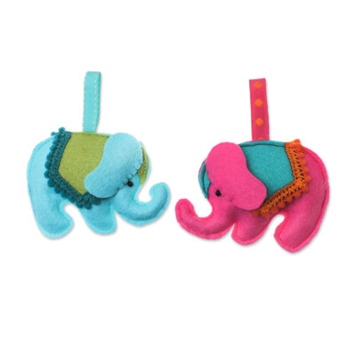 Figurine suspendue feutre éléphants