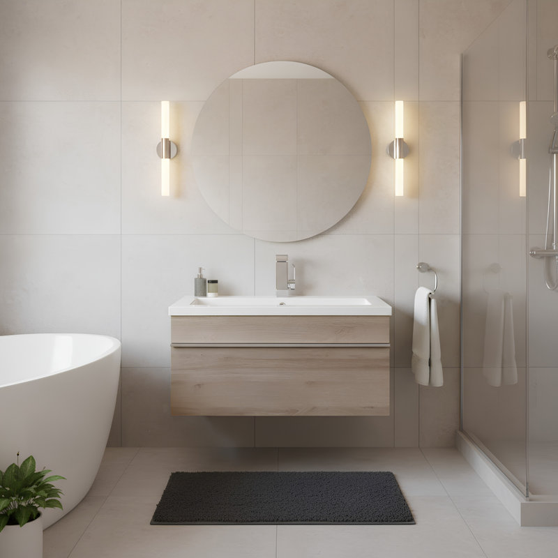 Ensemble de meuble-lavabo mural simple 30 po avec plateau en marbre Arlie, Biologique