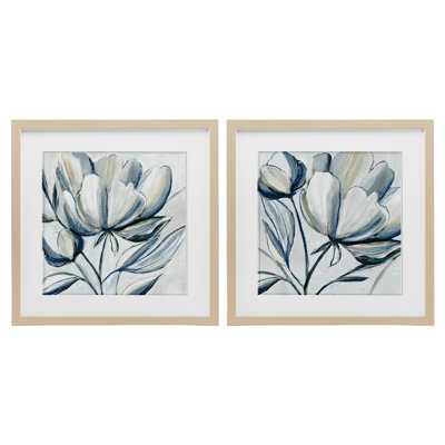 Ensemble de 2 tulipes grises brossées, impression sous verre, par Hannah Dawson