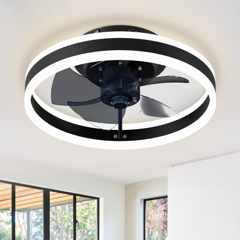 15.75" Low Profile Modern Style LED Ceiling Fan Light, APP+Remote Control, 6-Speed Fan, All Seasons, 1 Pack, 15.7", Black