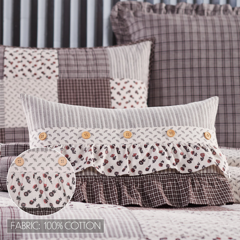 Florette 14x22 Brown Cotton Patchwork Ruffled Pillow