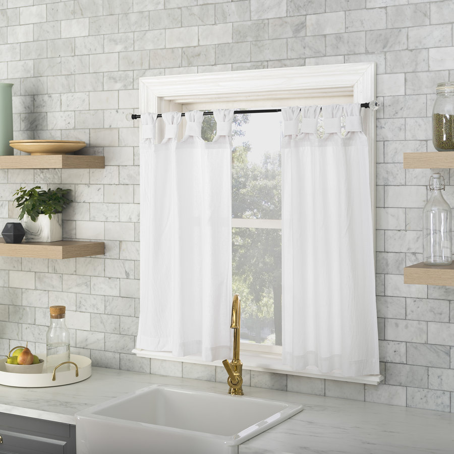 Archaeo Sarro Washed Cotton Semi-Sheer Tab Top Kitchen Curtain Tier Pair