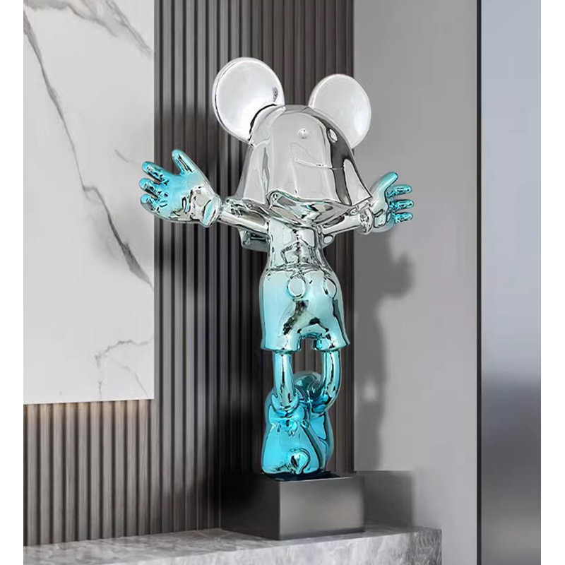 38.58" Blue+Silver Resin+Marble Decorative Objects