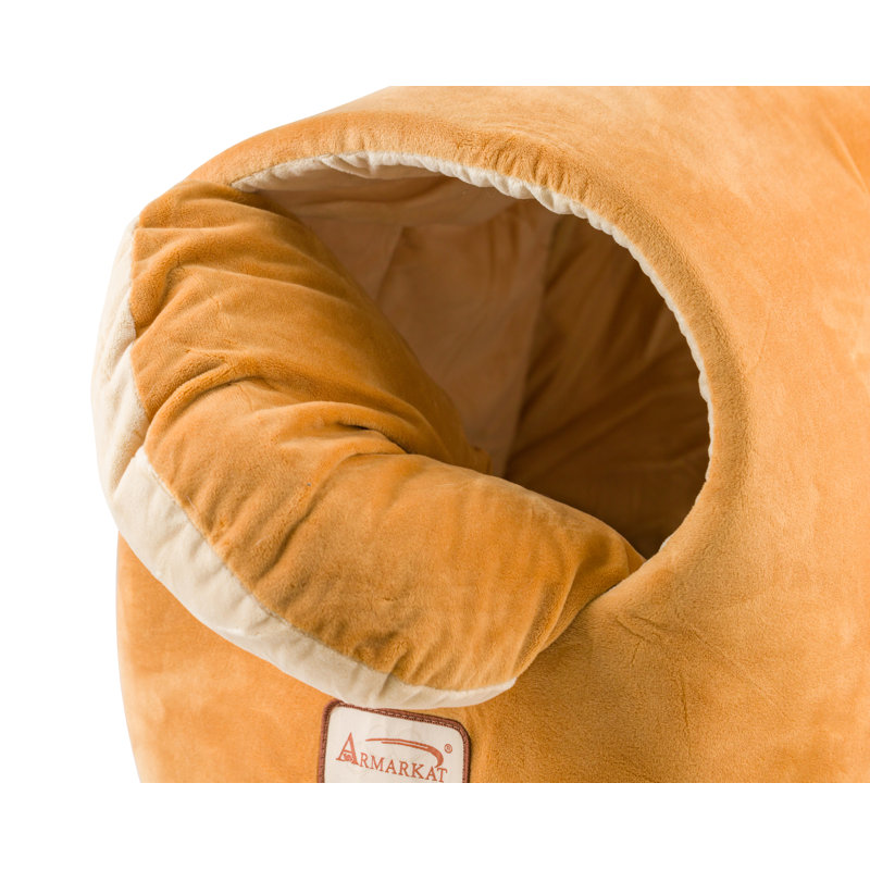Medium Brown and Ivory Velvet Cat Bed with Fiberfill