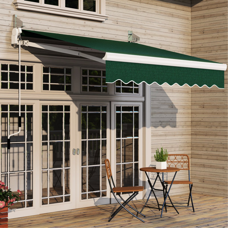 8' X 7' Patio Awning - Manual Retractable Sun Shade For Window. Reduce Heat. Aluminum & Steel. Fabric. Adjustable Position Awning, Exterior Protection Deck Window Hood. Reduces Home Heat . Steel, .