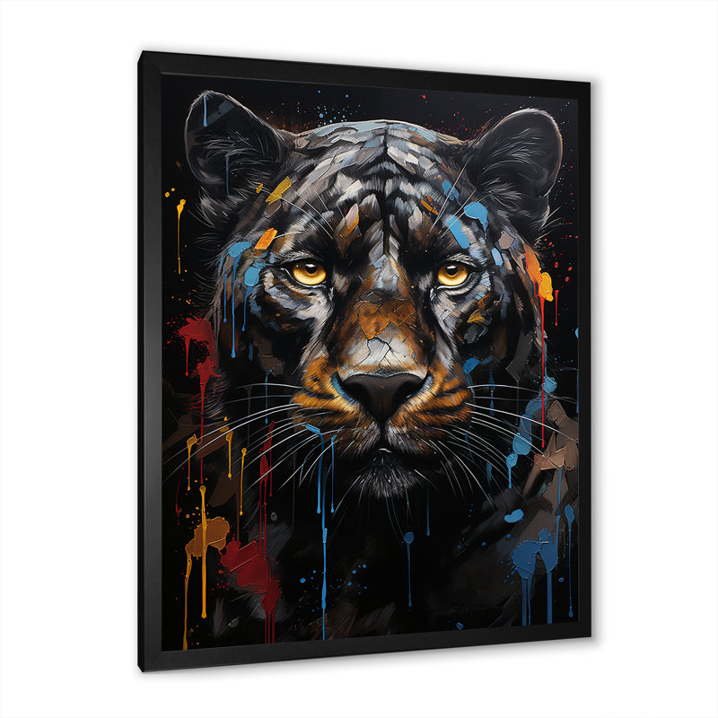 Graffiti Urban Panther Presence I, Cadre simple noir, H 40 po x l 30 po x P 1,5 po