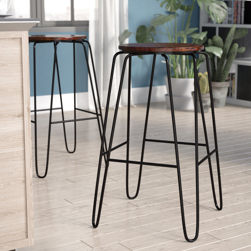 Counter Stool with Metal Frame, Elm, Bar Stool (29" Seat Height), Black