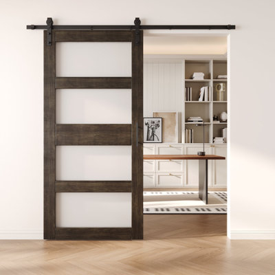 Porte de grange en verre non assemblé et fini 42 po x 84 po avec ensemble de quincaillerie 42 po x 84 po Homacer Homacer, utilisation intérieure seulement