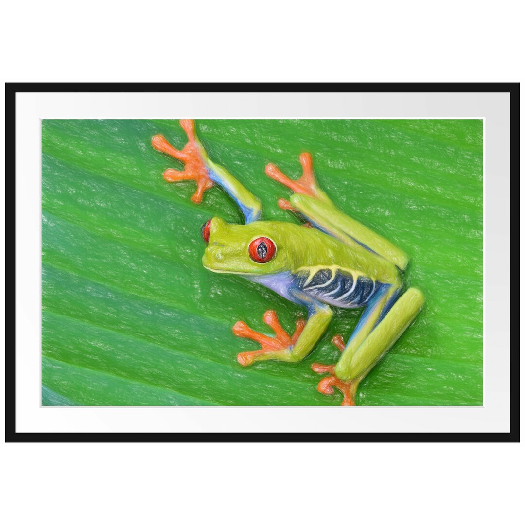 Gerahmtes Poster Kleiner Frosch auf Blatt