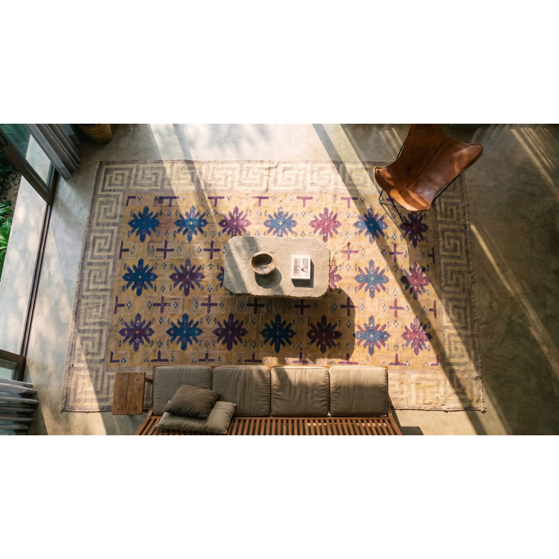 Tapis brun antique en coton Dhurrie