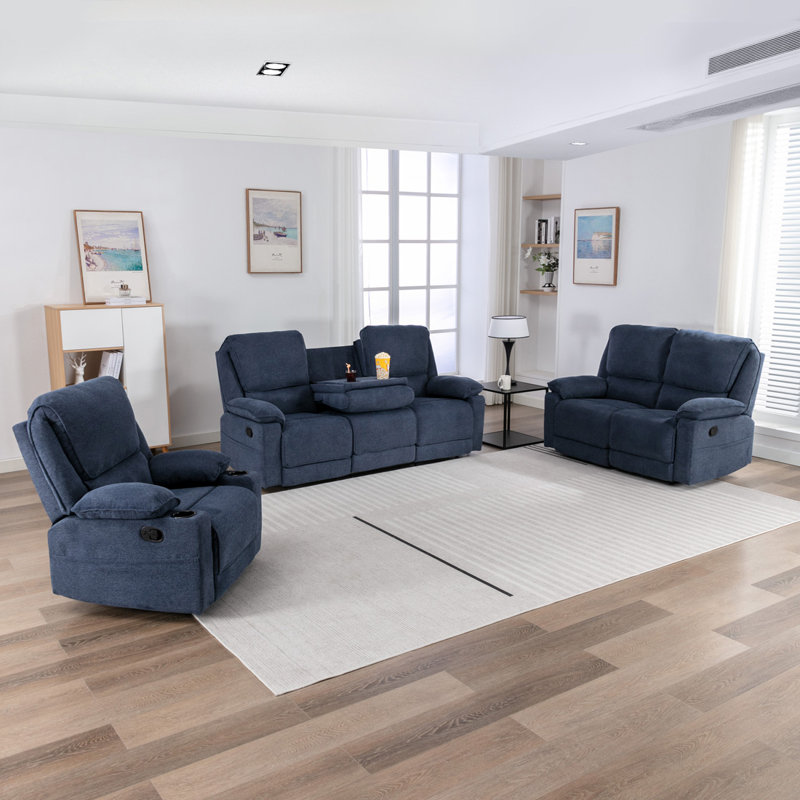 Latch Recliner 1,2 and 3 Seater Sofa Set, Blue