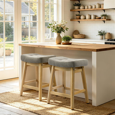 Tabourets de bar 24 po en bois massif gris idéal pour îlot de cuisine et comptoir