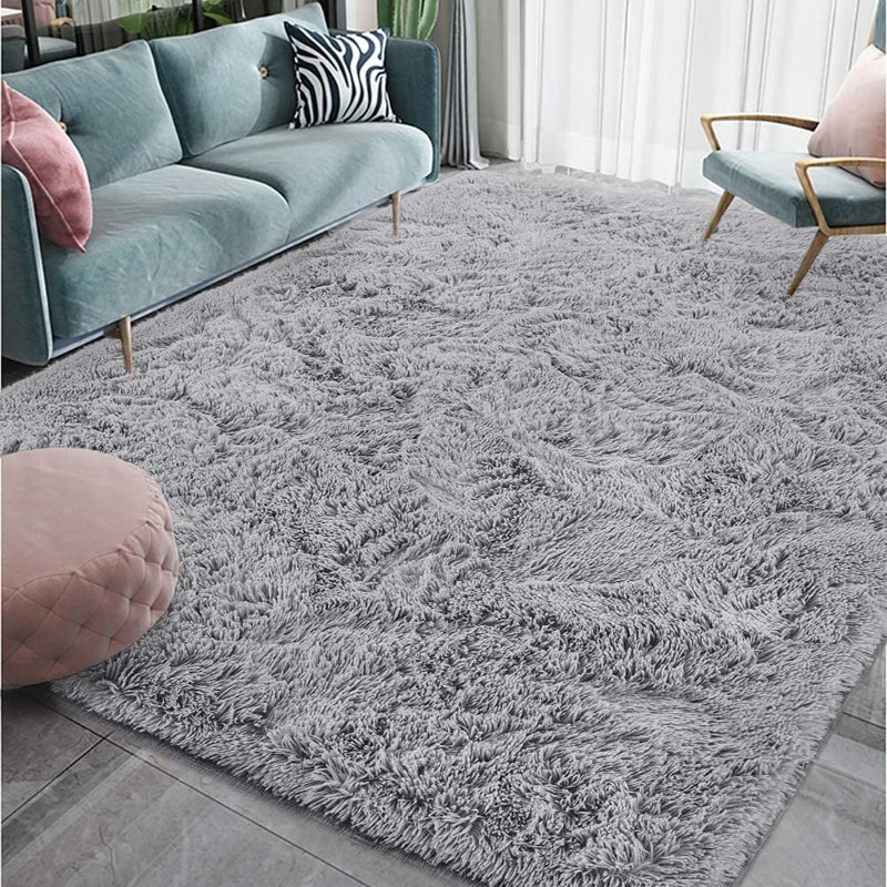 Soft Light Gray Fluffy Rugs For Bedroom, 5x7ft Anti-skid Durable Rectangular Cozy Carpet For Home Decor