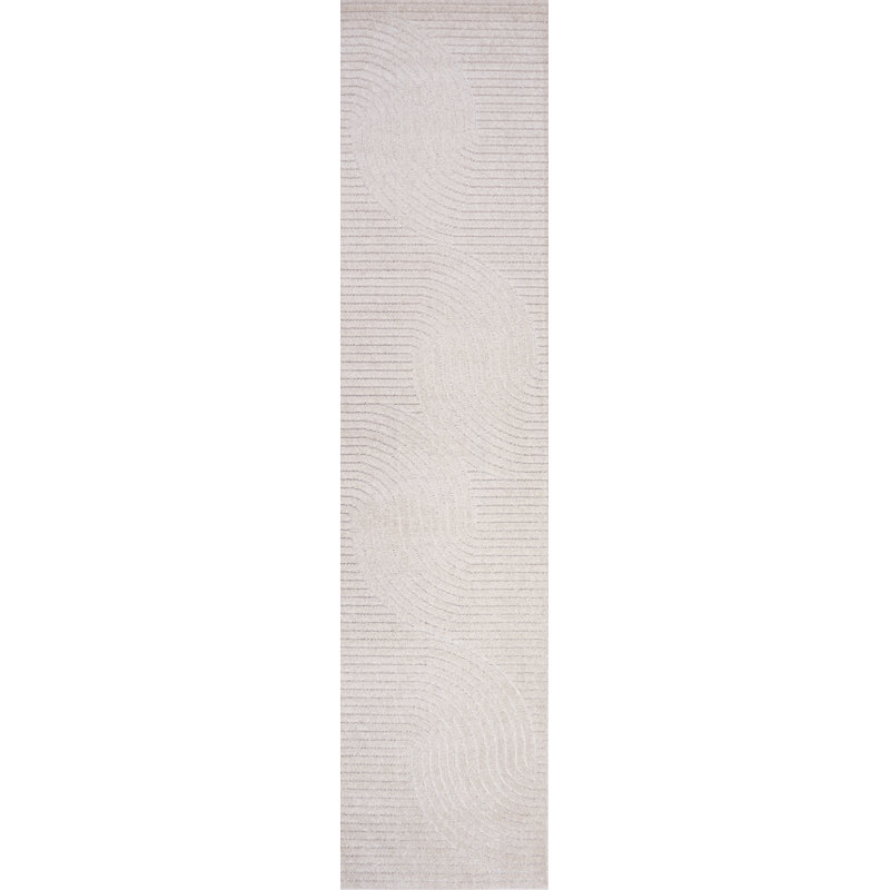 Atzi High-Low Minimalist Curve Geometric Ivory/Cream Indoor/Outdoor Rug, Runner 2'2" x 10'