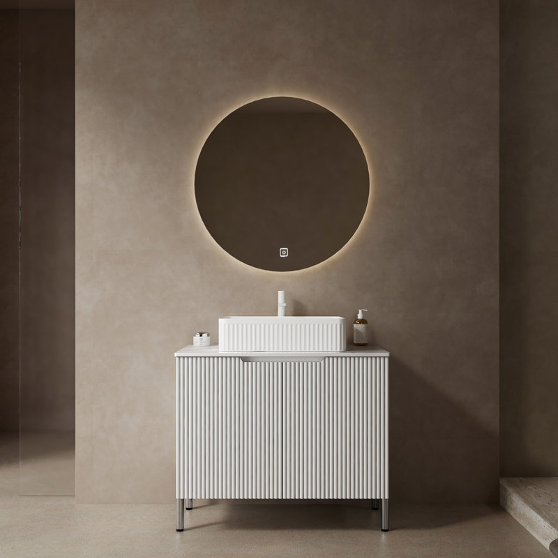 Meuble-lavabo de salle de bain autoportant avec lavabo rectangulaire