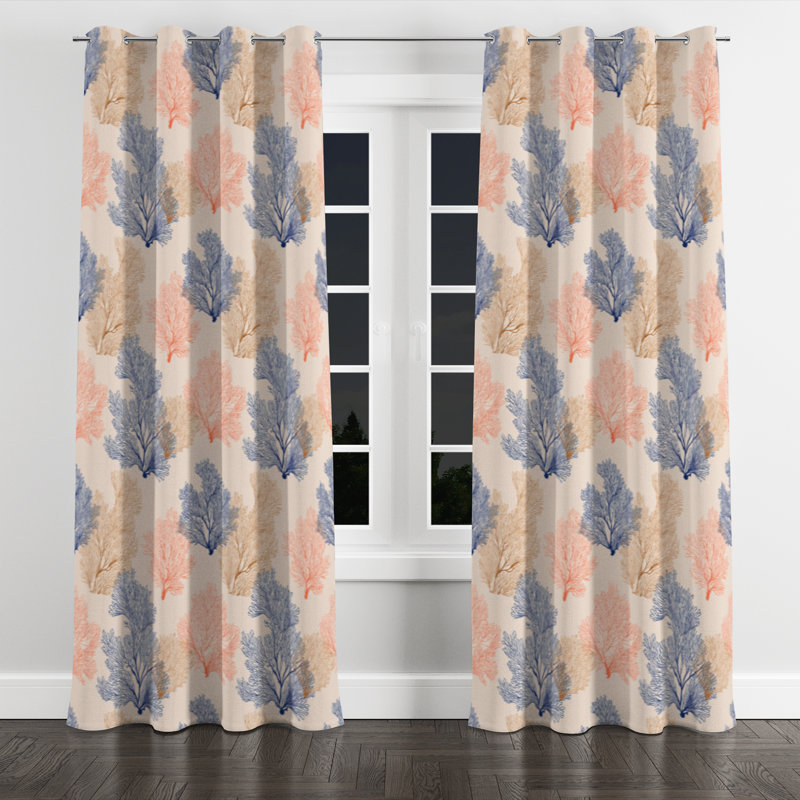 Abstract Velvet Curtains - Coastal Coral Beach Pattern Grommet Curtain - 1 Panel, 52" W x 84" L, Silver Grommets